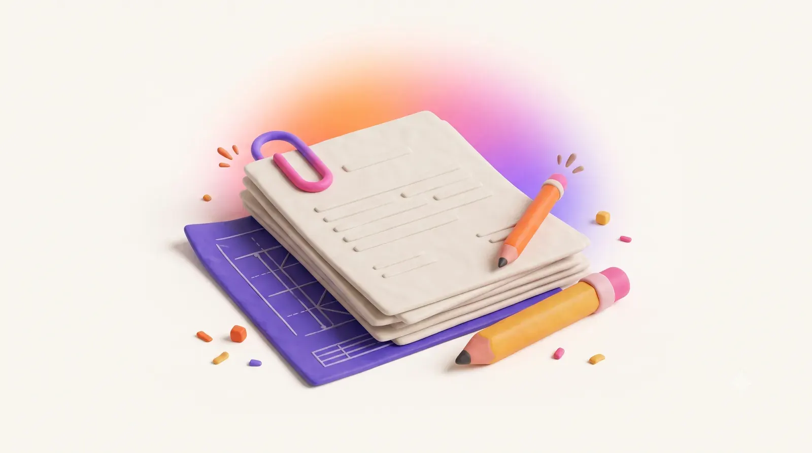 Illustration: a neat stack of proposal papers with a blueprint sheet