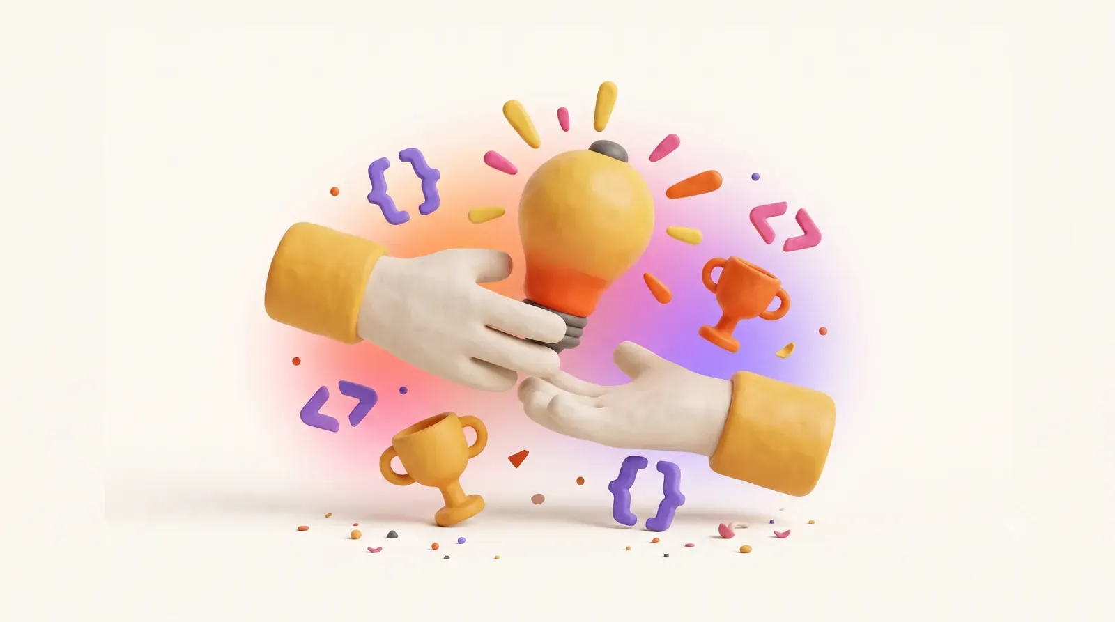 Illustration: two hands passing a glowing lightbulb