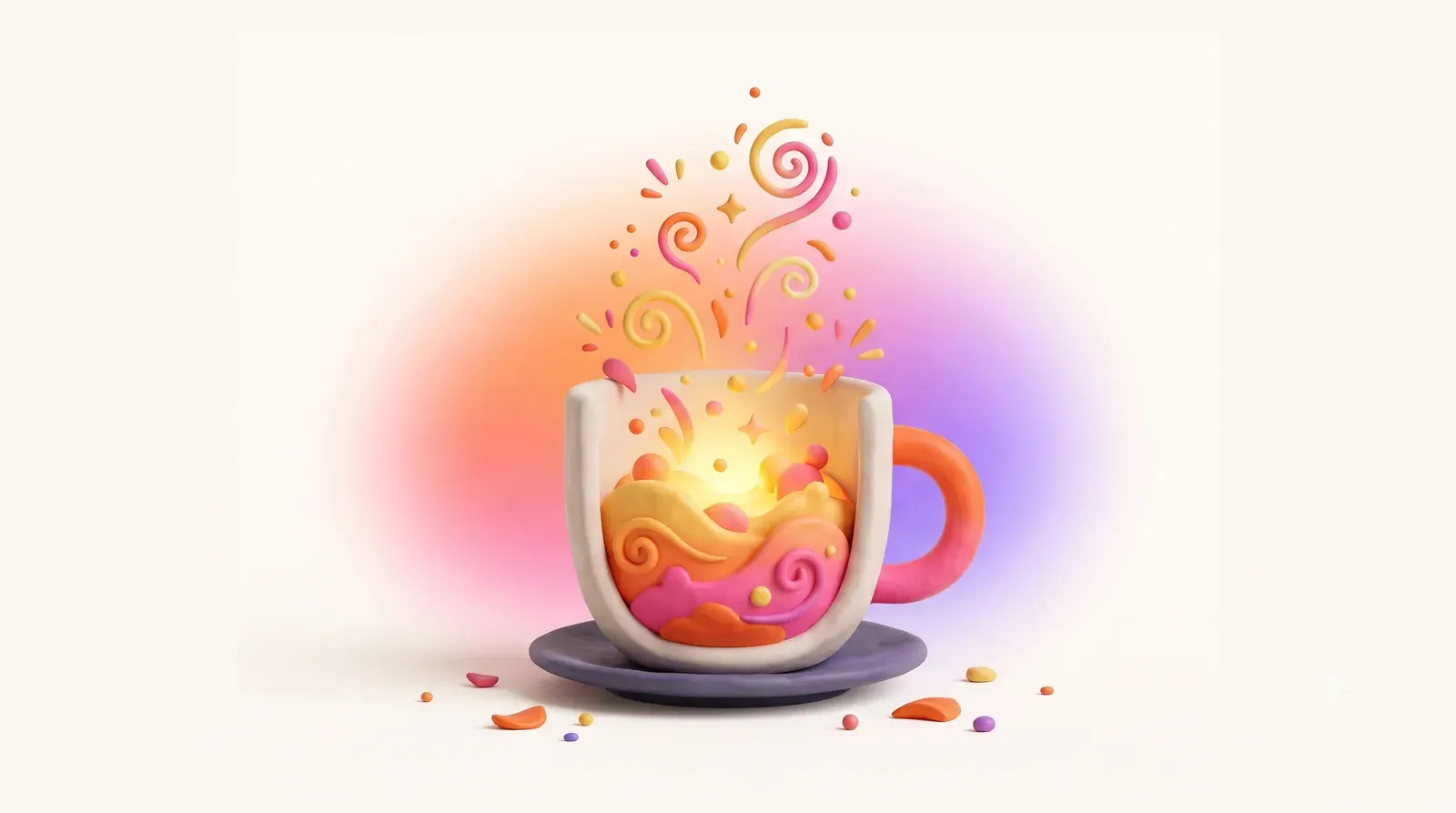 Illustration: an empty cup slowly being filled with warm glowing light