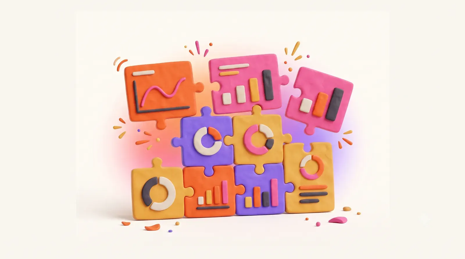 Illustration: dashboard chart tiles snapping together like puzzle pieces