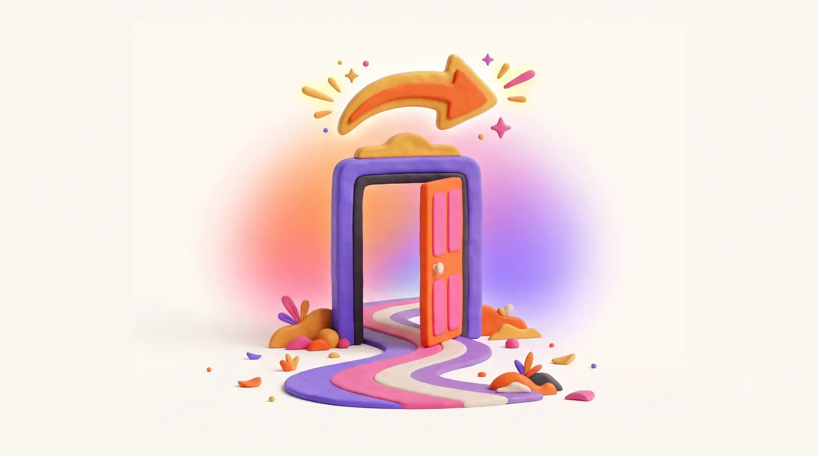 Illustration: an open door with a glowing exit arrow