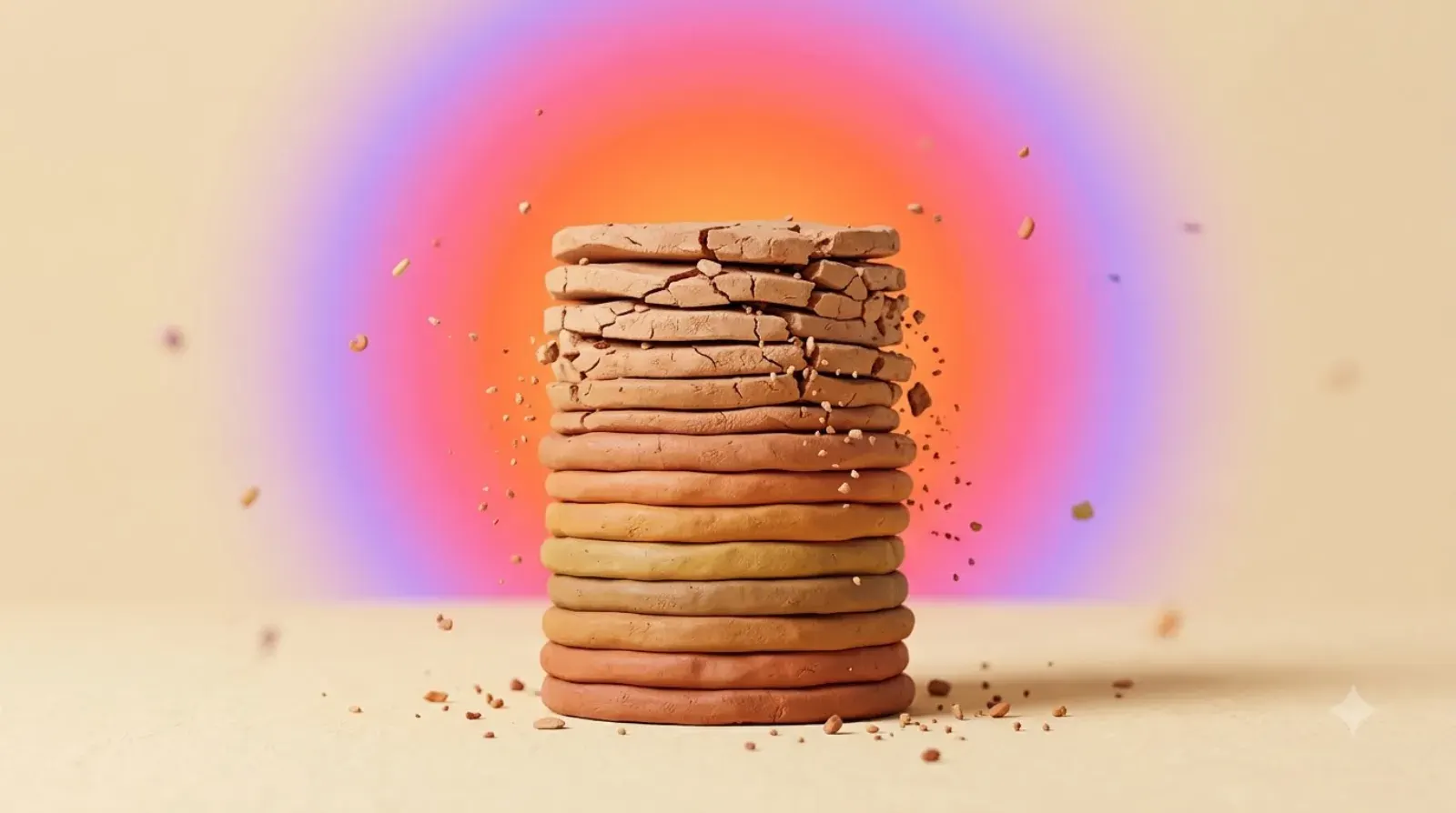 Illustration: a stack of software layers, the thin top layers crumbling while the solid base holds