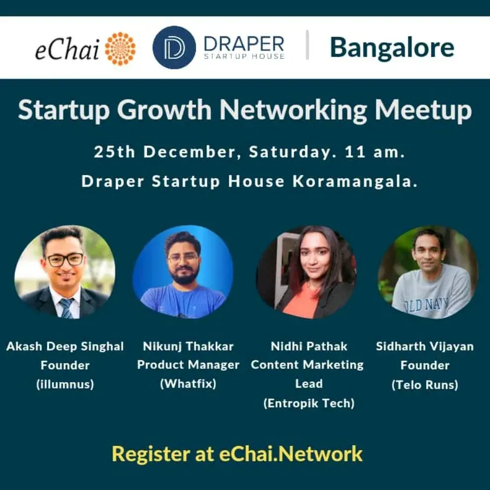 Event poster: Speaking at eChai’s Startup Growth Networking Meetup, Draper Startup House