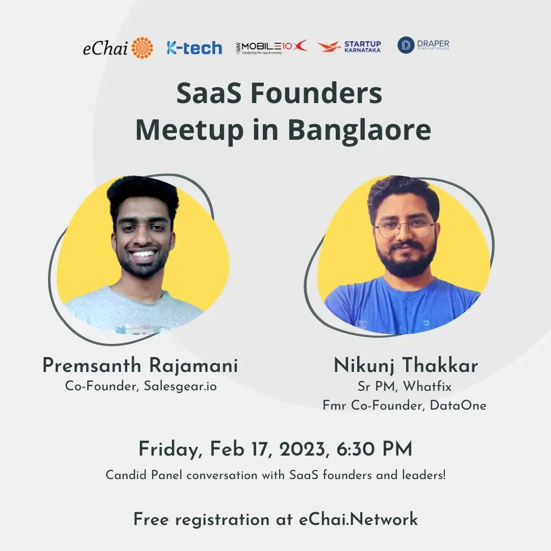 Event poster: Speaking at eChai’s SaaS Founders Meetup