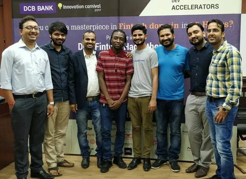 Hackathon teams on stage at the DCB fintech hackathon