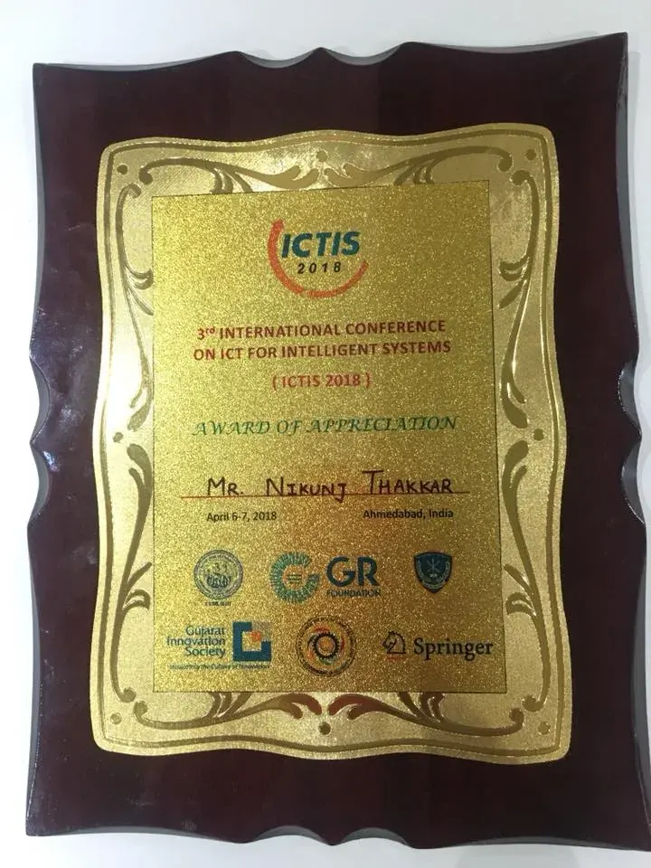 An award plaque from ICTIS 2018