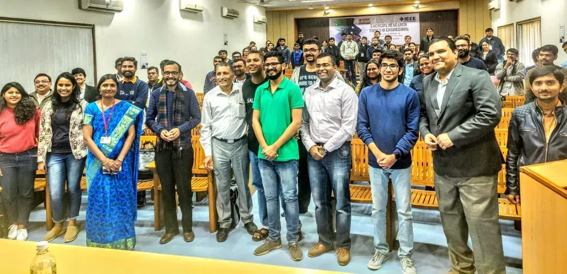 Group photo after the AI talk at Nirma University