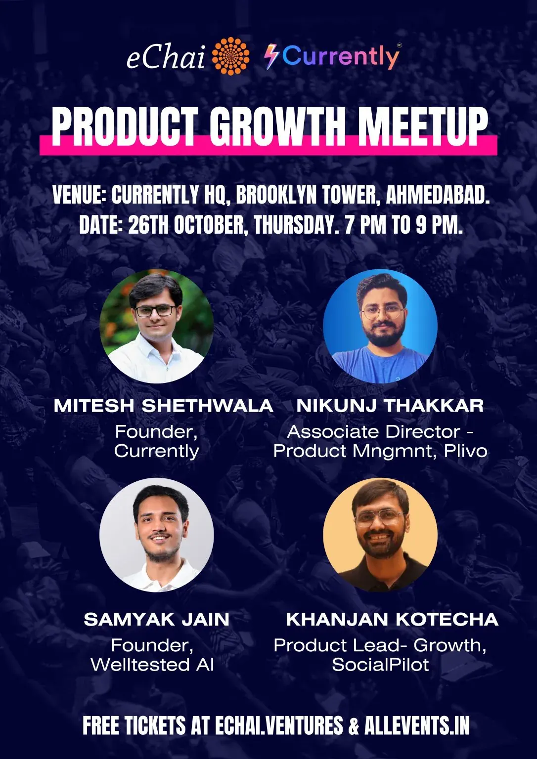 Event poster: Speaking at eChai’s Product Growth Meetup