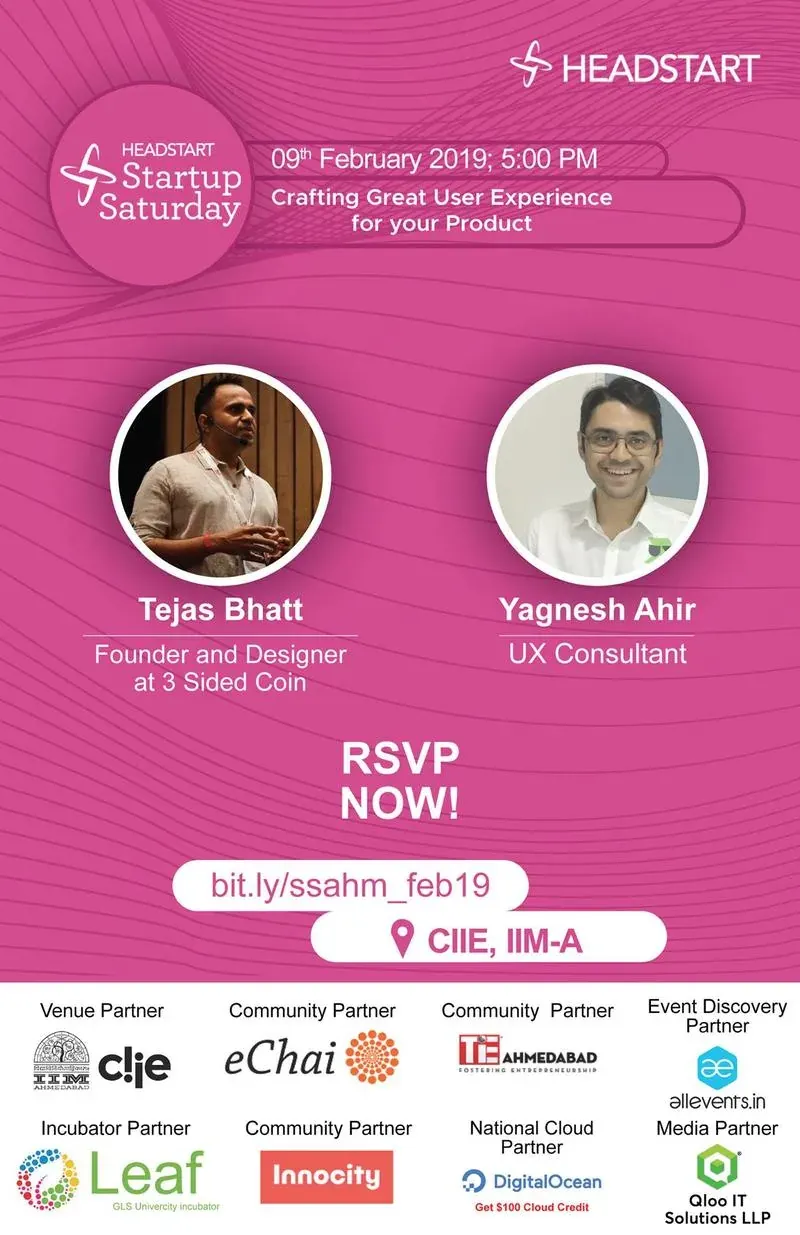 Startup Saturday February 2019 poster on crafting great user experience
