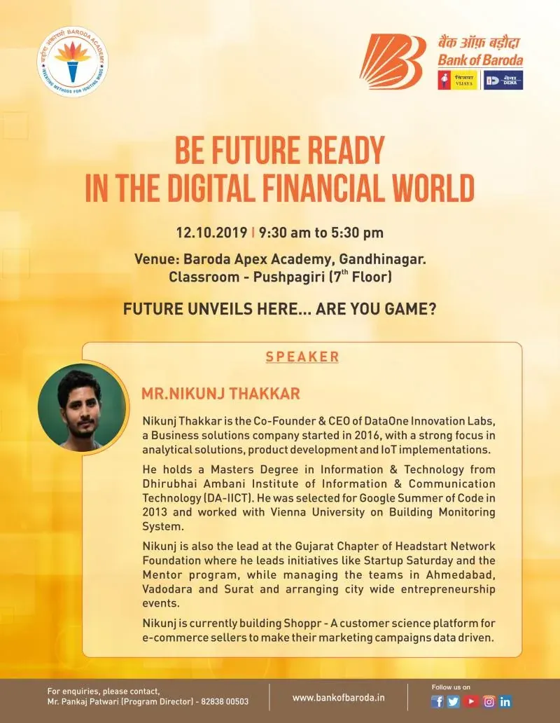 Bank of Baroda session poster with Nikunj Thakkar as speaker