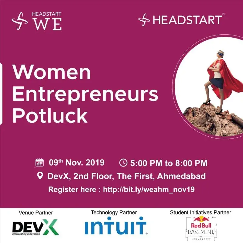 Headstart Women Entrepreneurs Potluck poster, 9 November 2019 at DevX, Ahmedabad